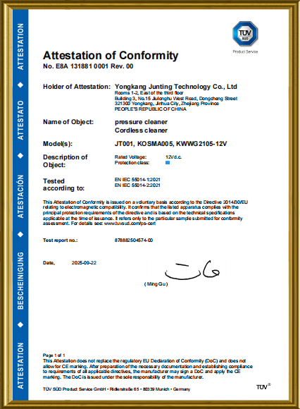 Accessory compliance document for pressure washer foam cannon and lance kits